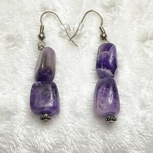 Vintage Semi-Polished Amethyst Gemstone, Sterling Silver Dangle Earrings